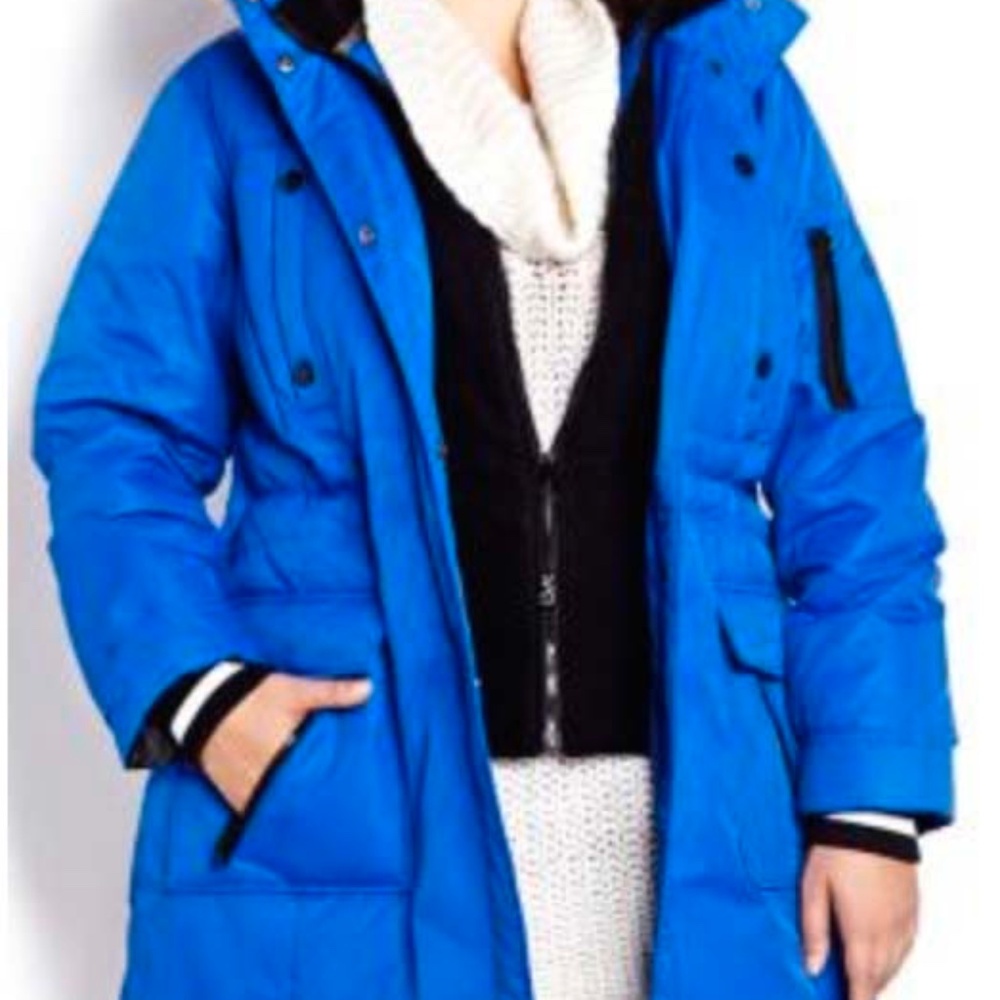 COAT, PARKA, DOWN BLEND, LAPIS (Blue), SIZE 4X, FRONT ZIP, DETACHABLE HOOD, LOTS